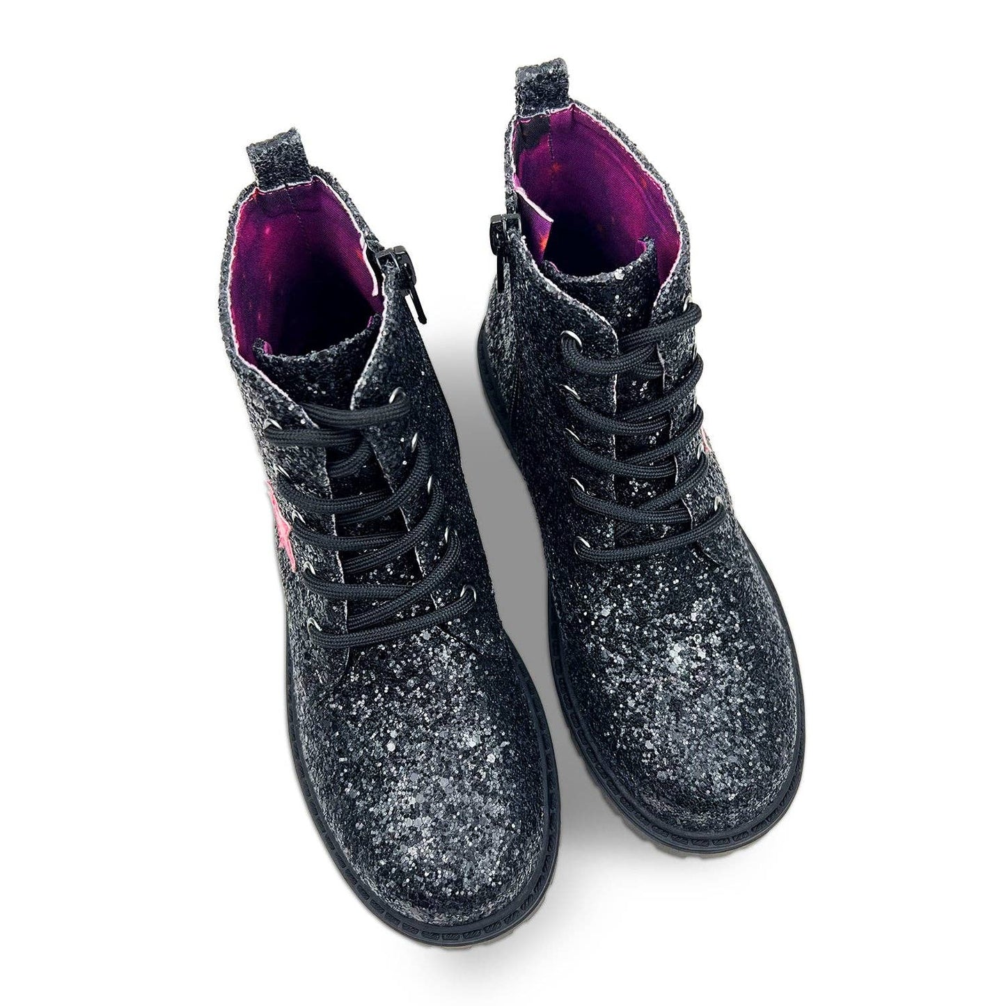 Miss Christie Combat Boot in Black Glitter - Kids