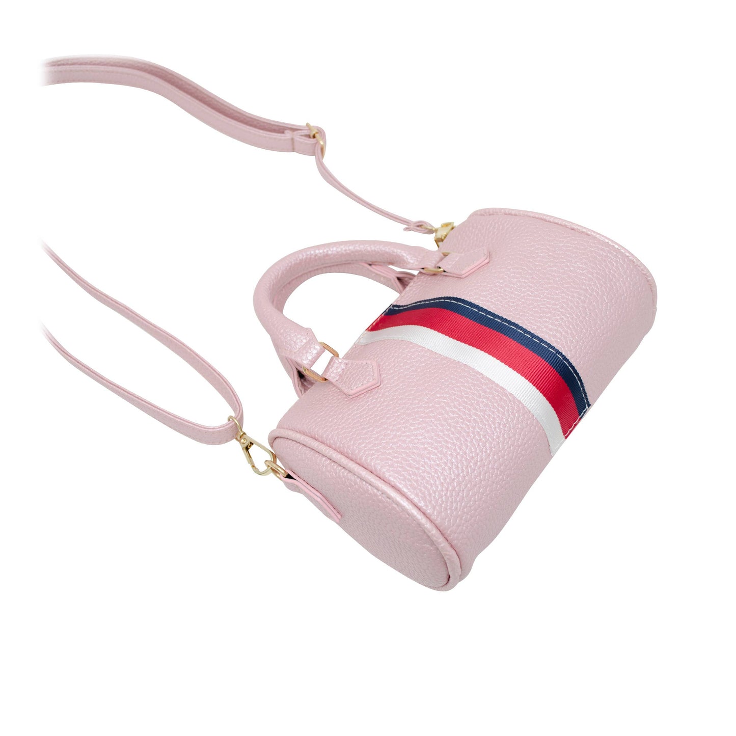 Leather Striped Duffle Handbag