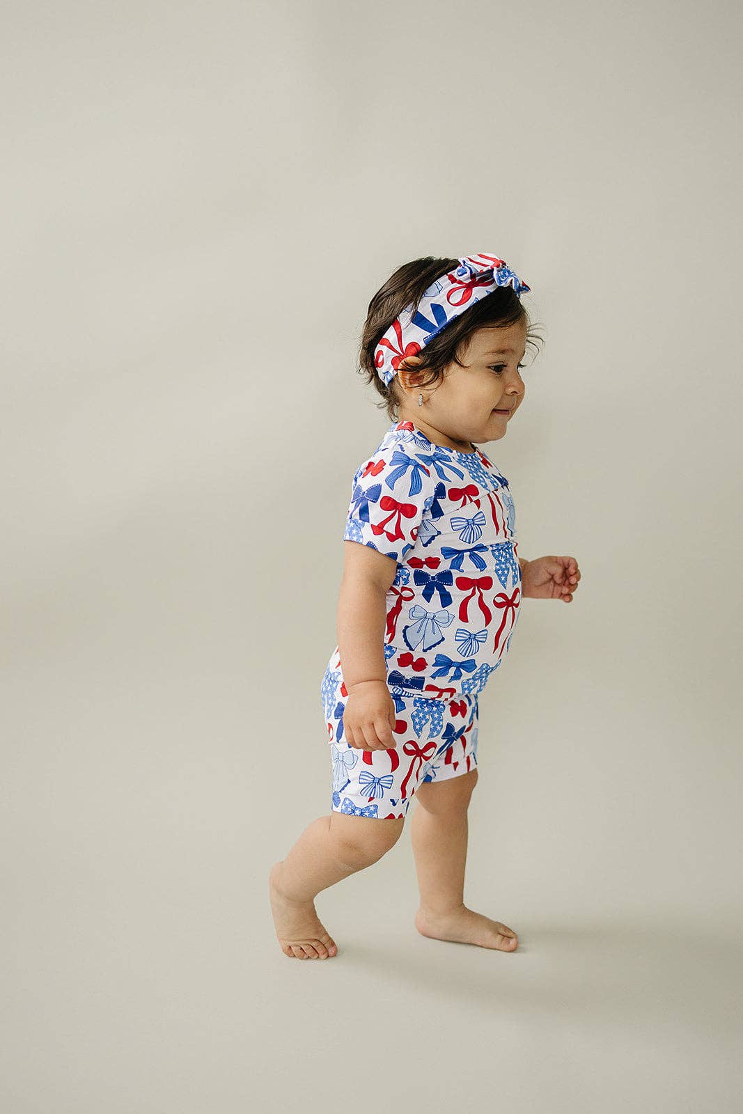 4th of July Bamboo Shorts Set | Red-White & Bows
