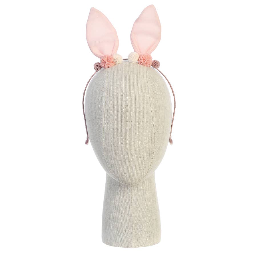 Shimmery Bunny Ears Headband with Pom Pom Accents