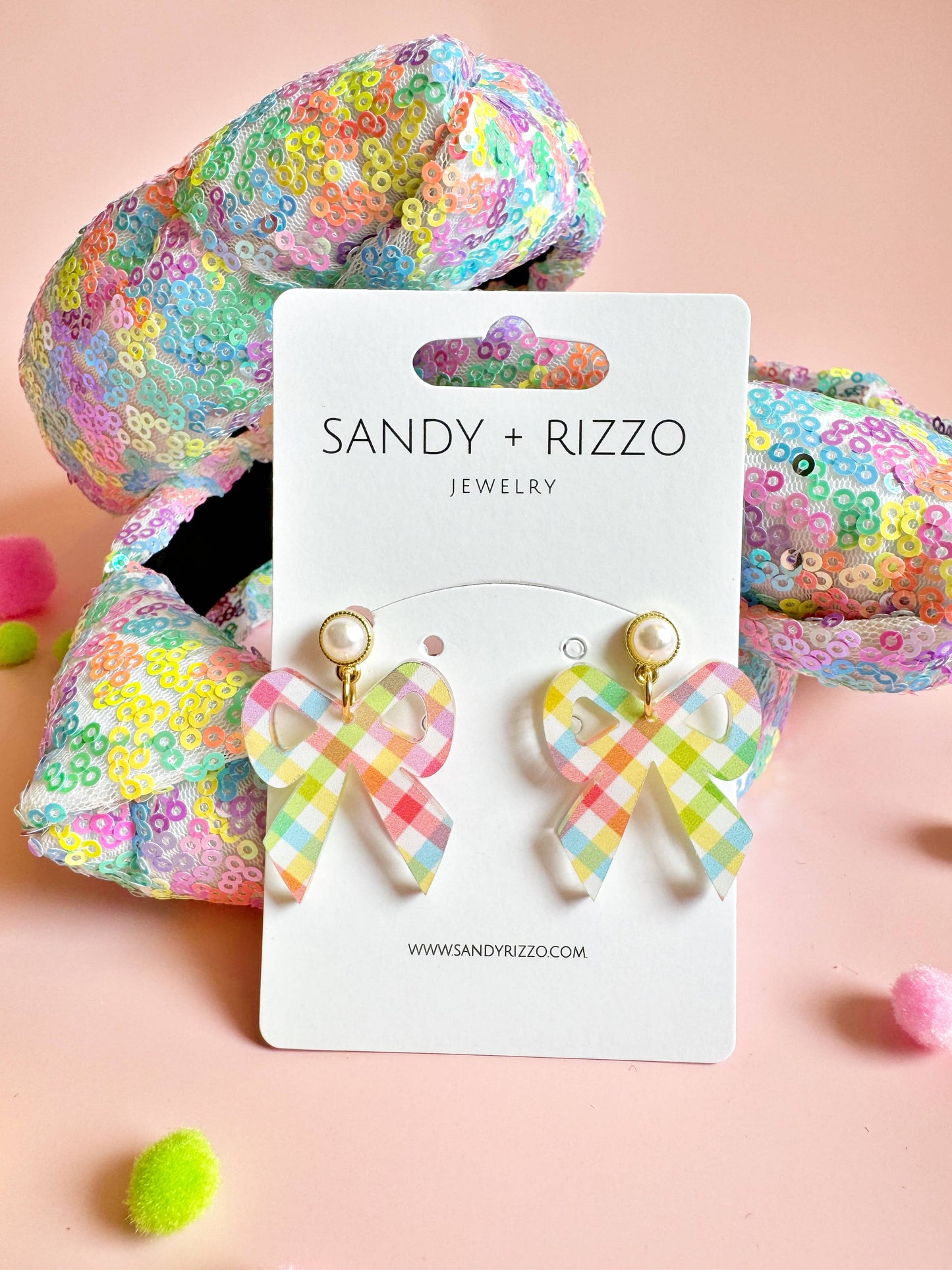 Small Rainbow Gingham Acrylic Bow
