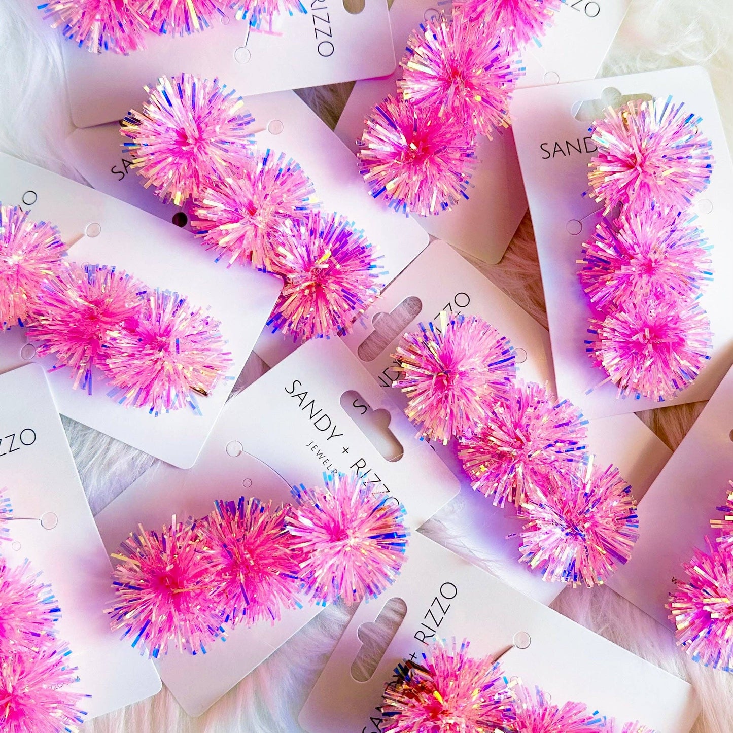 Pink Tinsel Party Pom Hair Clip