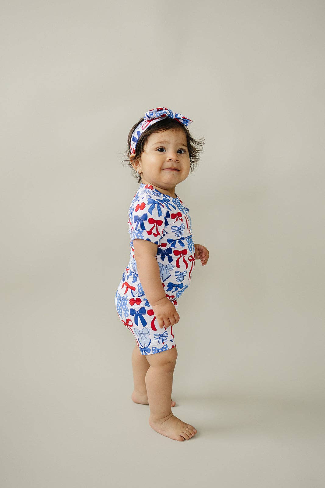 4th of July Bamboo Shorts Set | Red-White & Bows