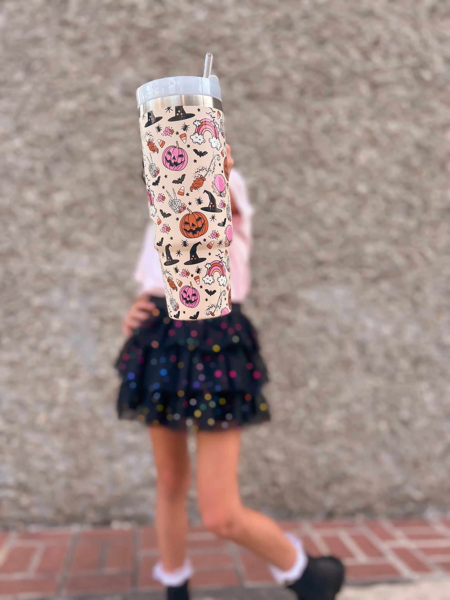 Halloween Tumbler With Straw and Handle