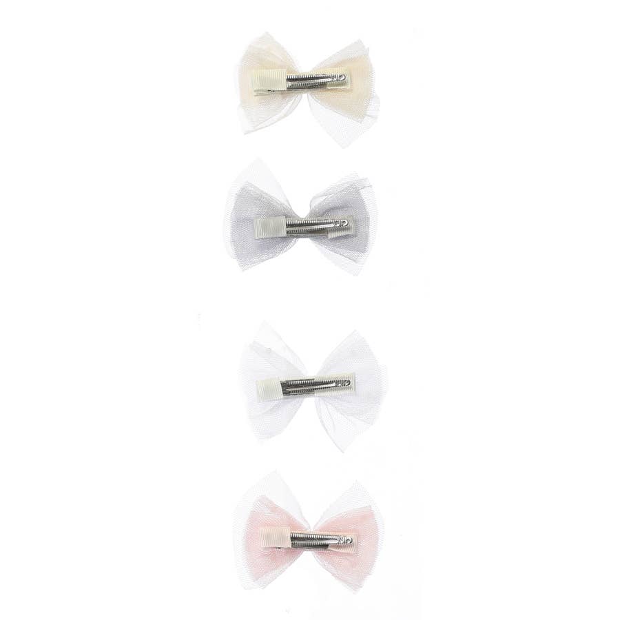 Shimmery Mesh Pearl Bow Hair Clip