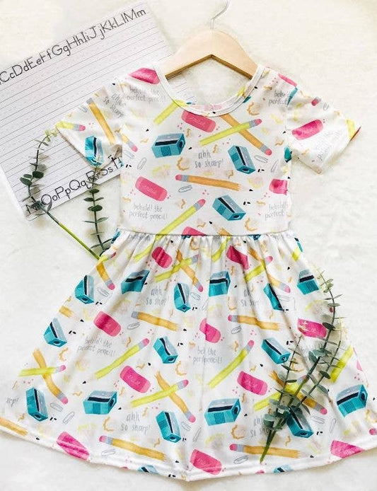 Girls Pencils & Erasers Back To School Dress
