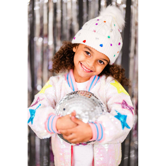 Bedazzled Off White Winter Hat