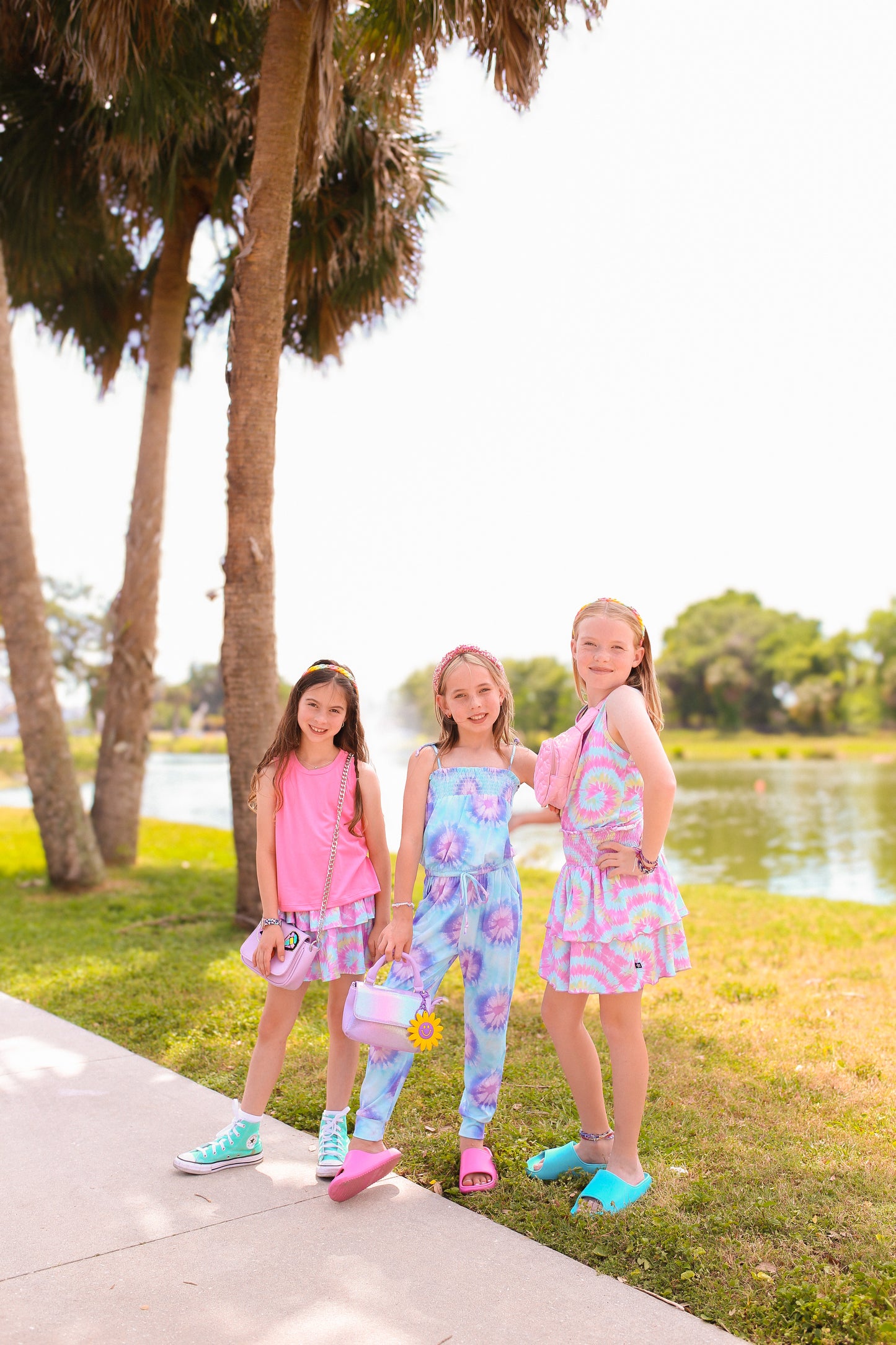 Simply Soft Strappy Smocked Long Jumpsuit - Lavender Aqua Tie Dye