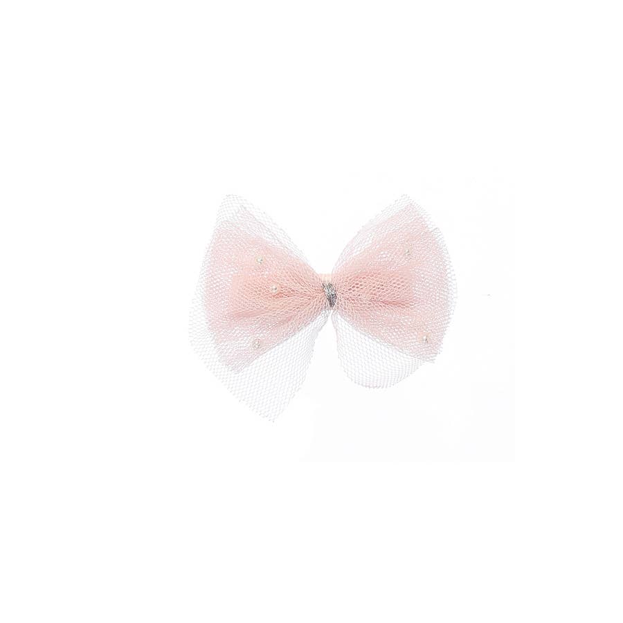 Shimmery Mesh Pearl Bow Hair Clip
