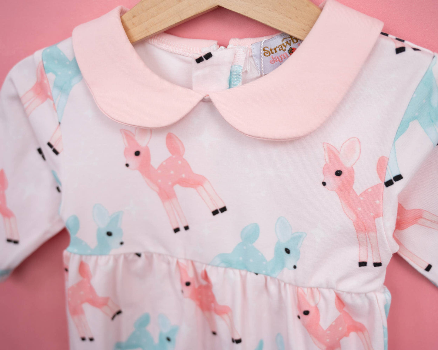 Retro Pink Reindeer Girls Christmas Romper Vintage Style