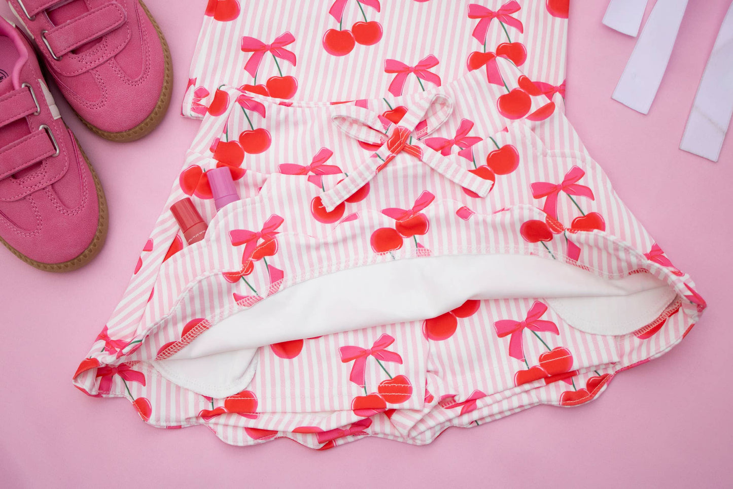 Scalloped Skirt Set- Cherry Pop