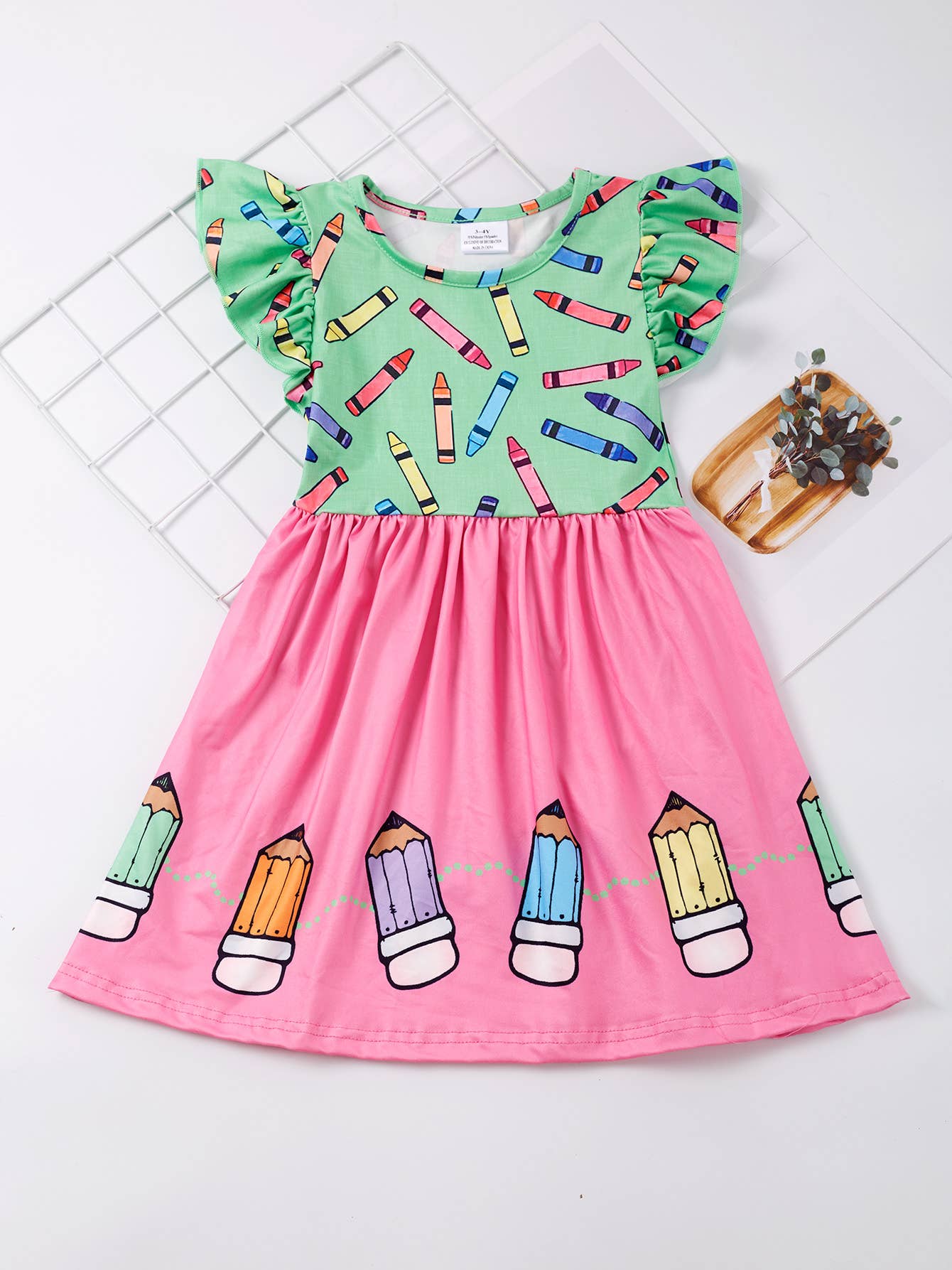 Girls Colorful Crayon Ruffle Flare Dress for back to school