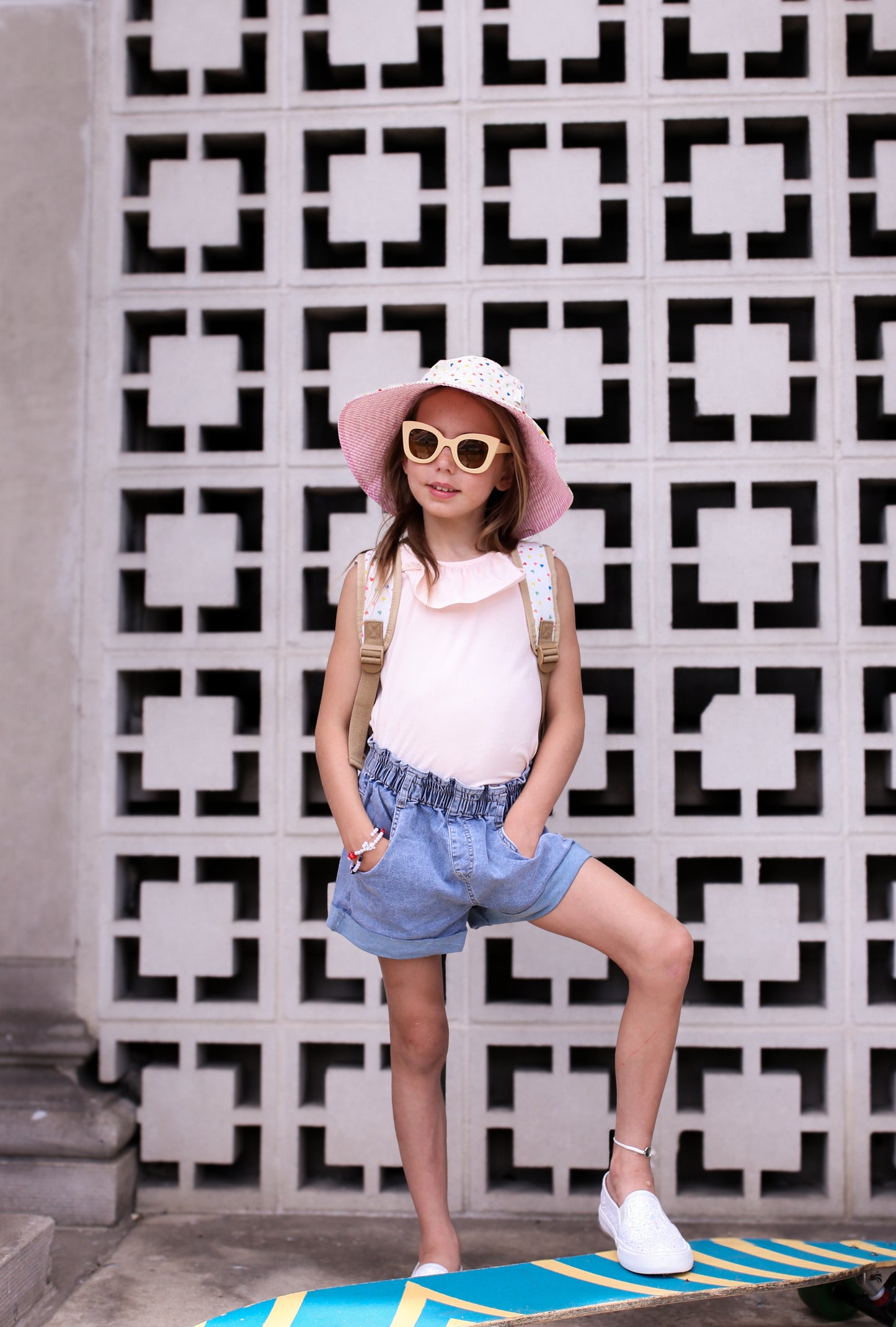 Rainbow Hearts Reversible Sun Hat 3-6 Years
