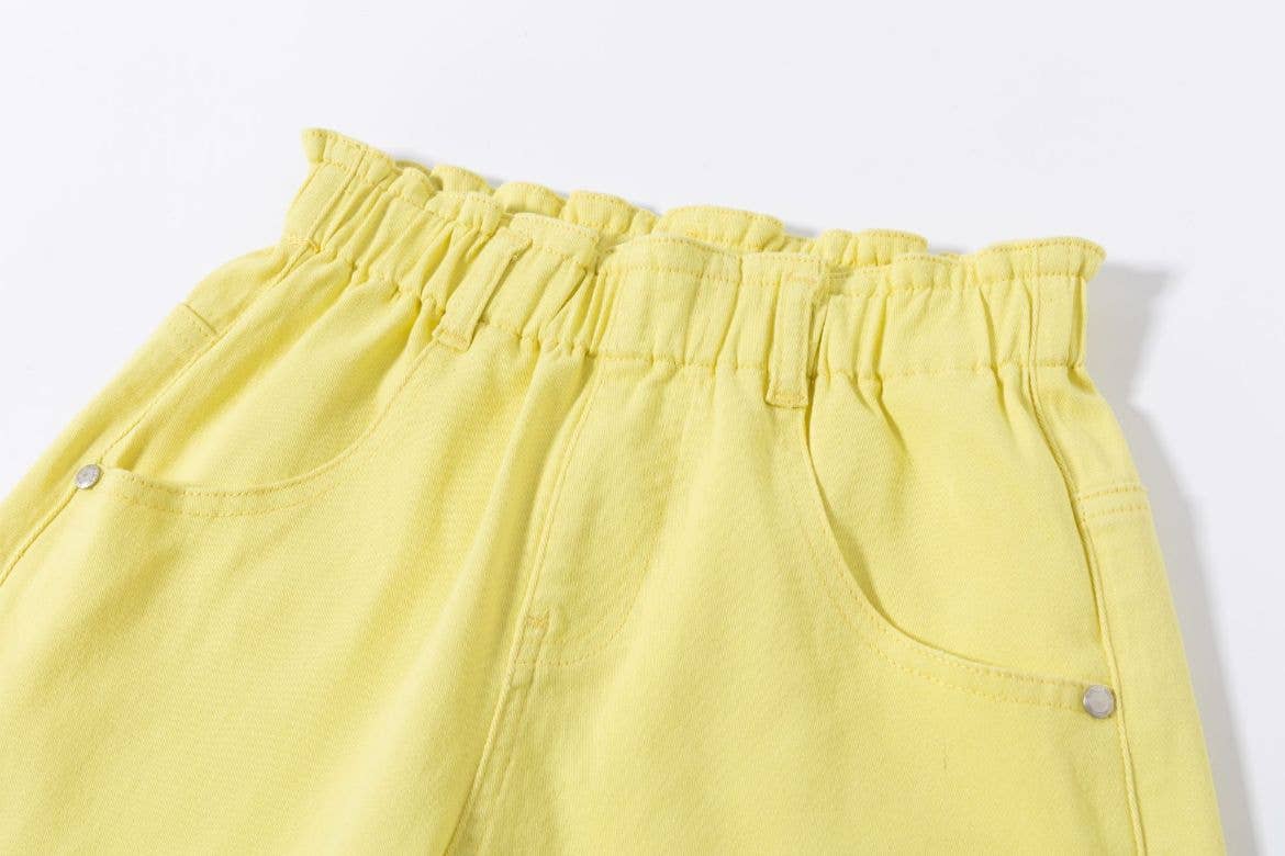 Elastic Ruffle Waist Denim Shorts