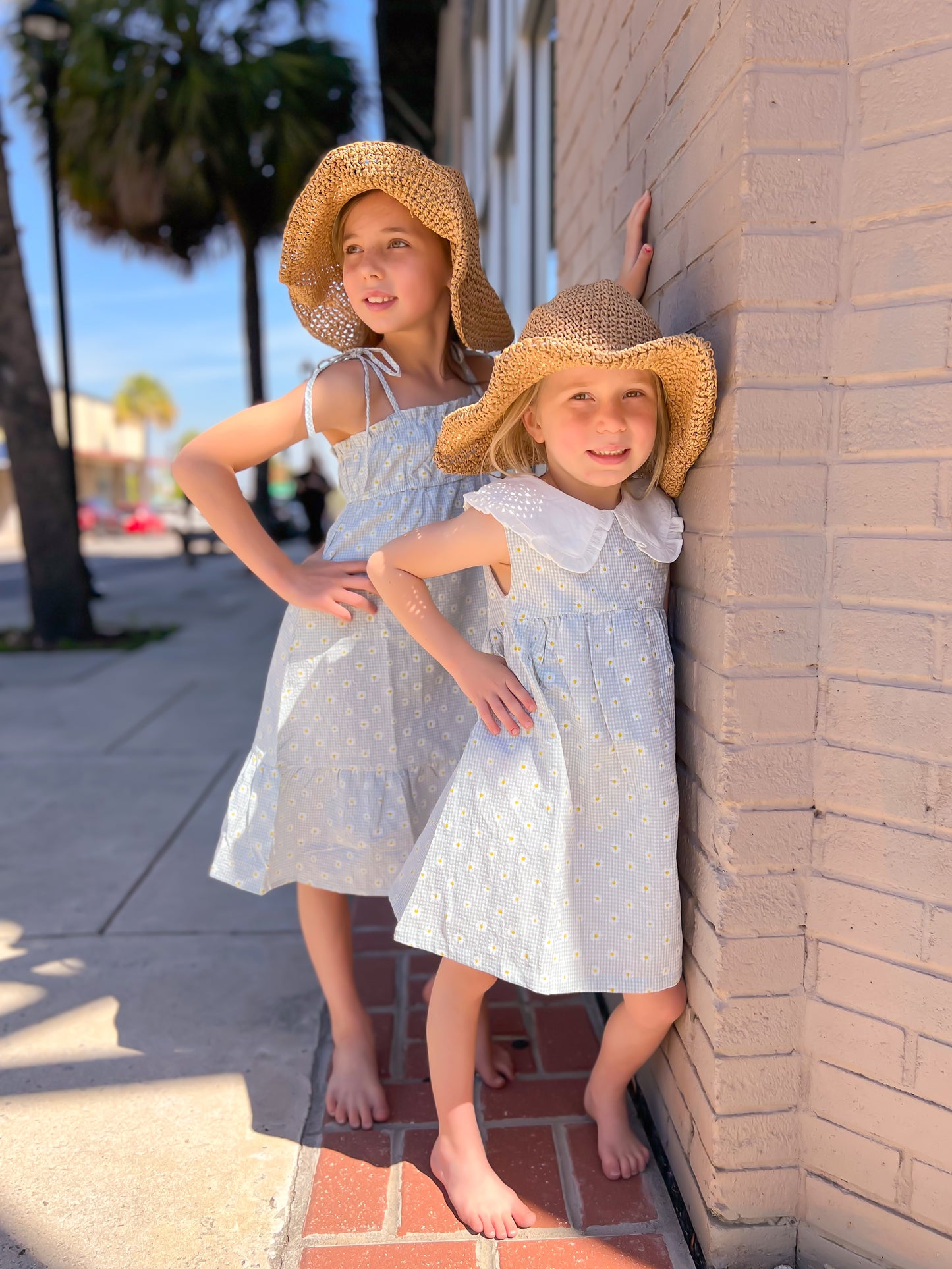 Vichy green and daisy checkered girl's dress