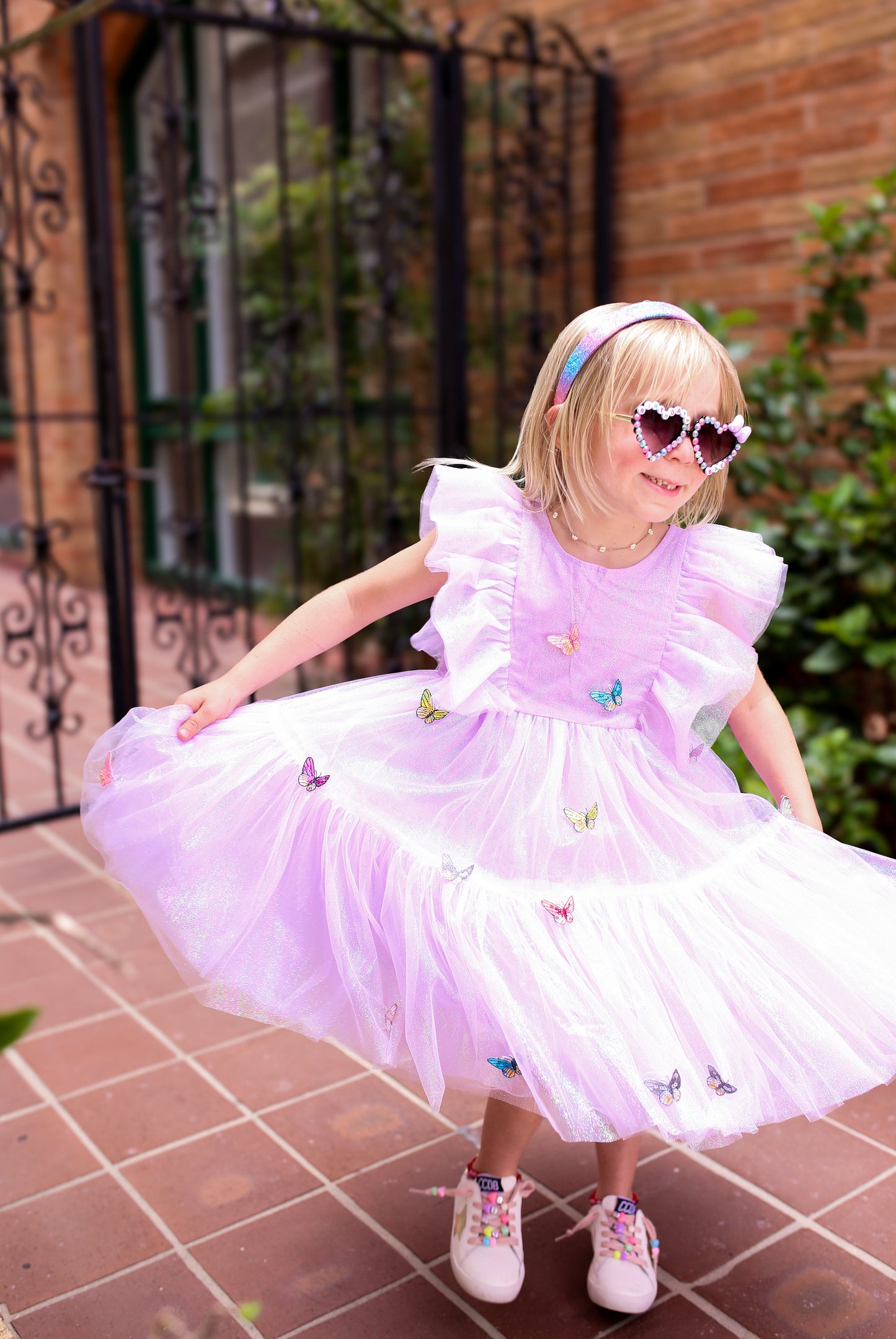 Girls Butterfly Lilac Iridescent Tulle Dress | Birthday