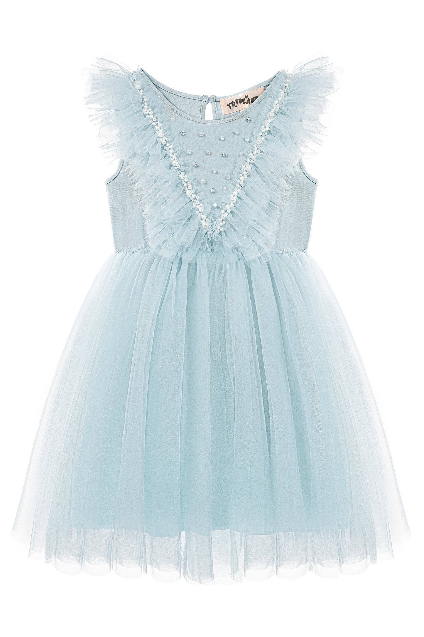 Pearl Layered Tulle Dress in Light Blue