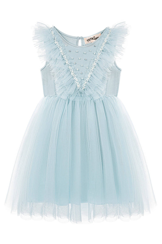 Pearl Layered Tulle Dress in Light Blue