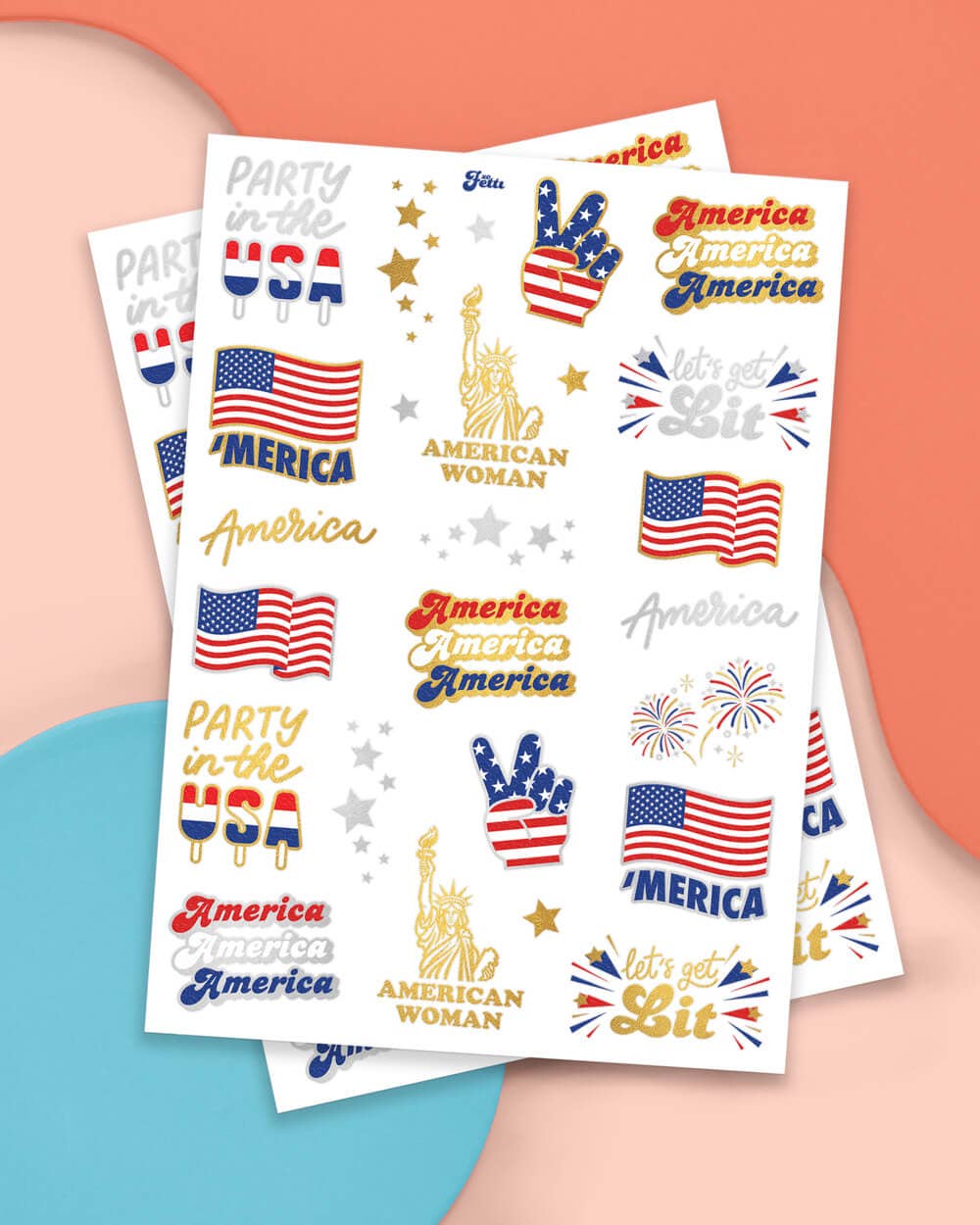 4th of July Party Foil Kids Temporary Tattoos, Favor