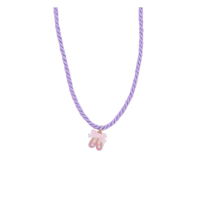 Kids Lavender Cord Necklace with Pink Ballet Shoes with Bow