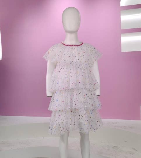 White Sparkler Foil Cake Dress | White Birthday Cake Dress