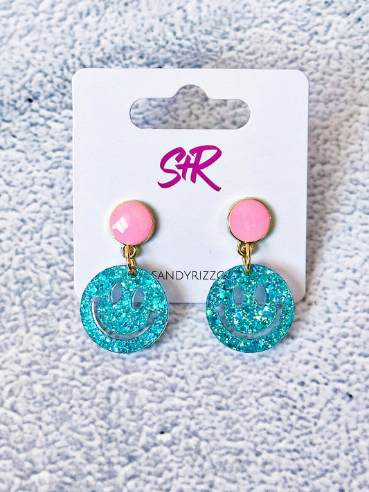 Turquoise Acrylic Smiley Face Small Dangle