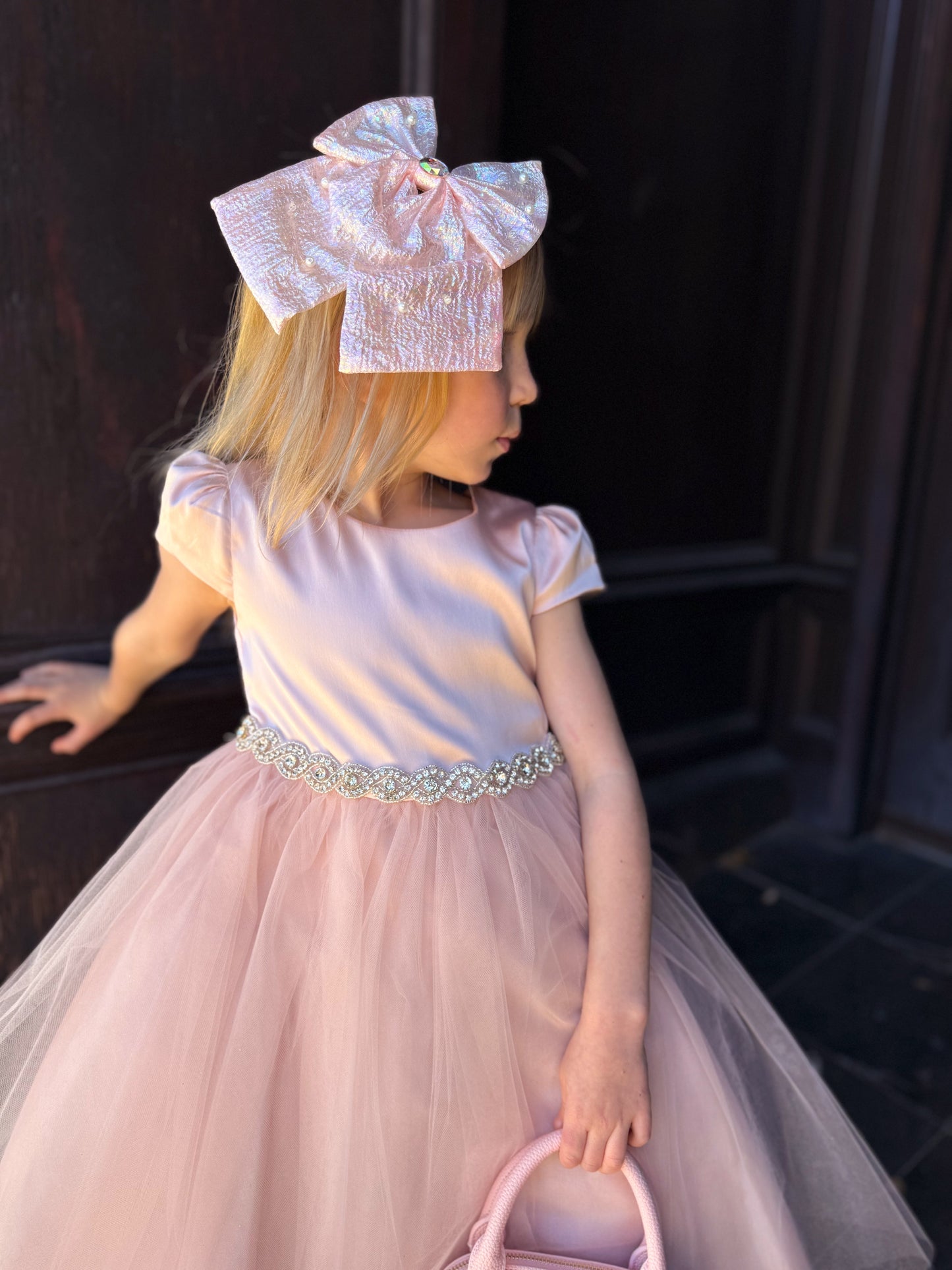 Diamond & Pearl Bow in Soft Pink