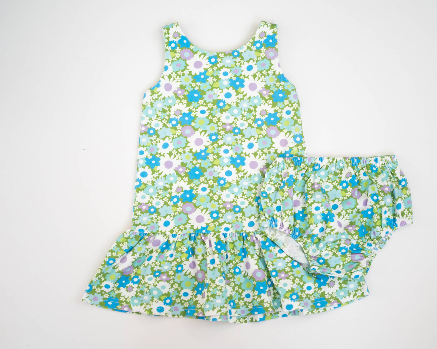 Blue & Green Flower Power Drop Waist Dress