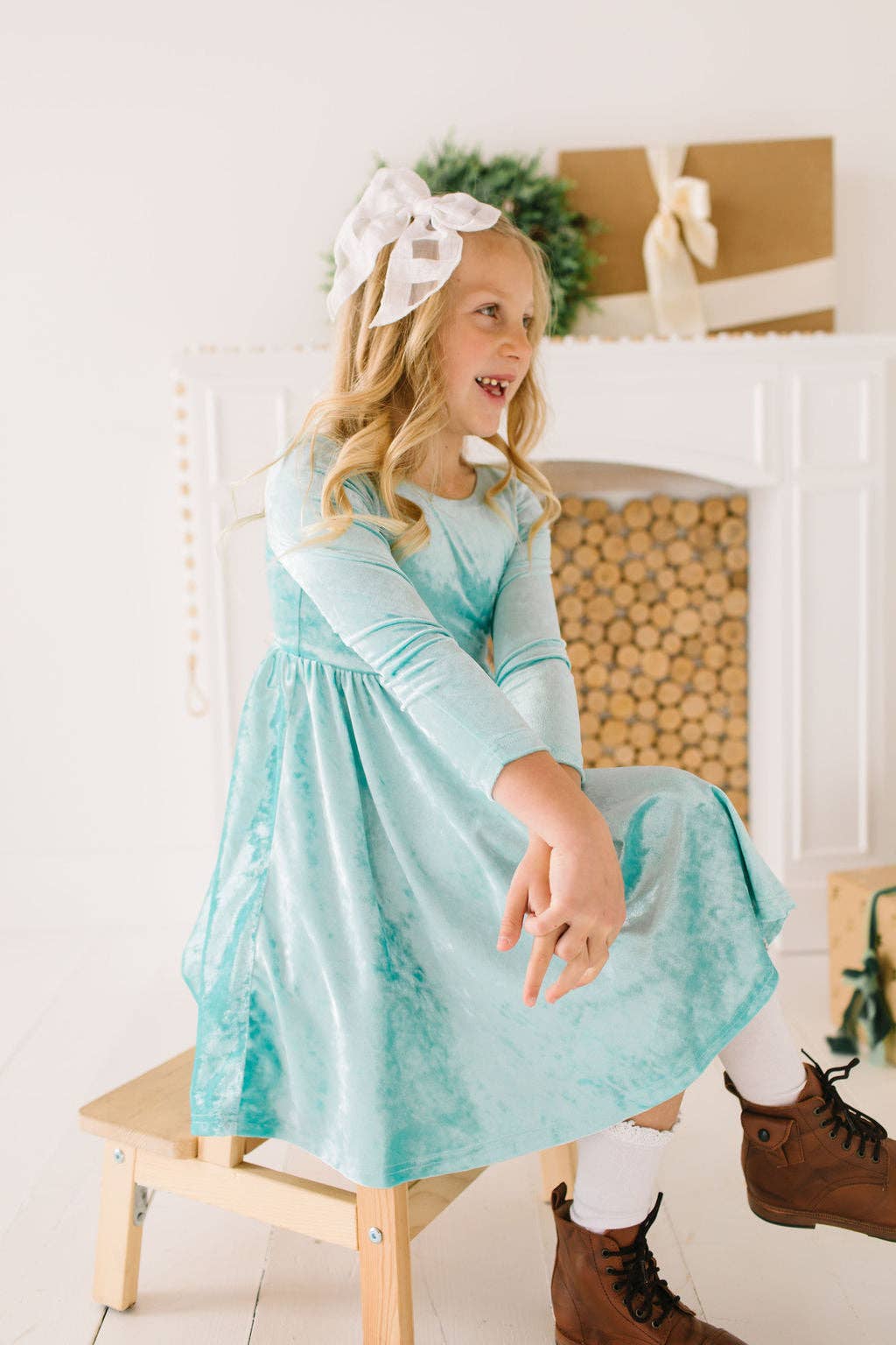 Gwendolyn Dress in Crushed Mint Velvet | girls | fall | wint