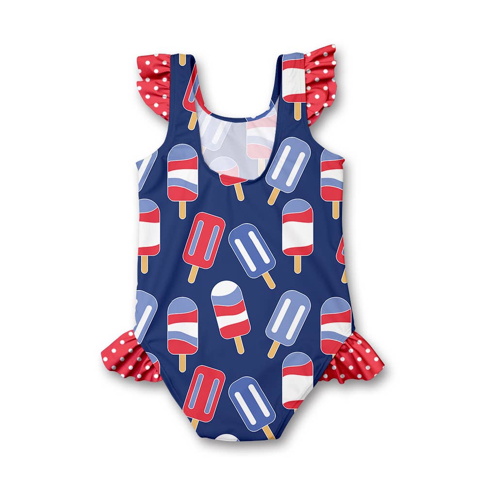 Navy Popsicles Ruffle-Accent One-Piece