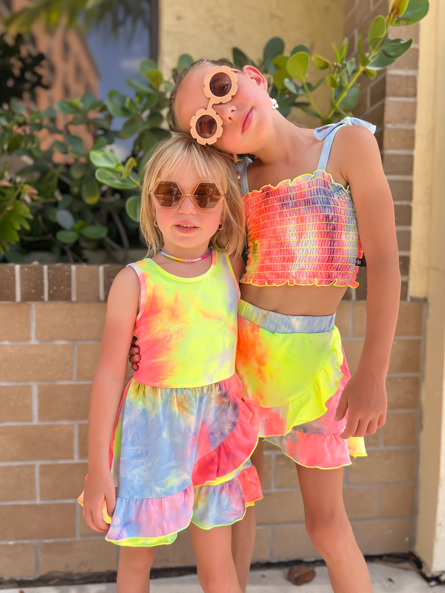 Simply Soft Tank Ruffle Flounce Dress - Neon Sherbet Tie Dye