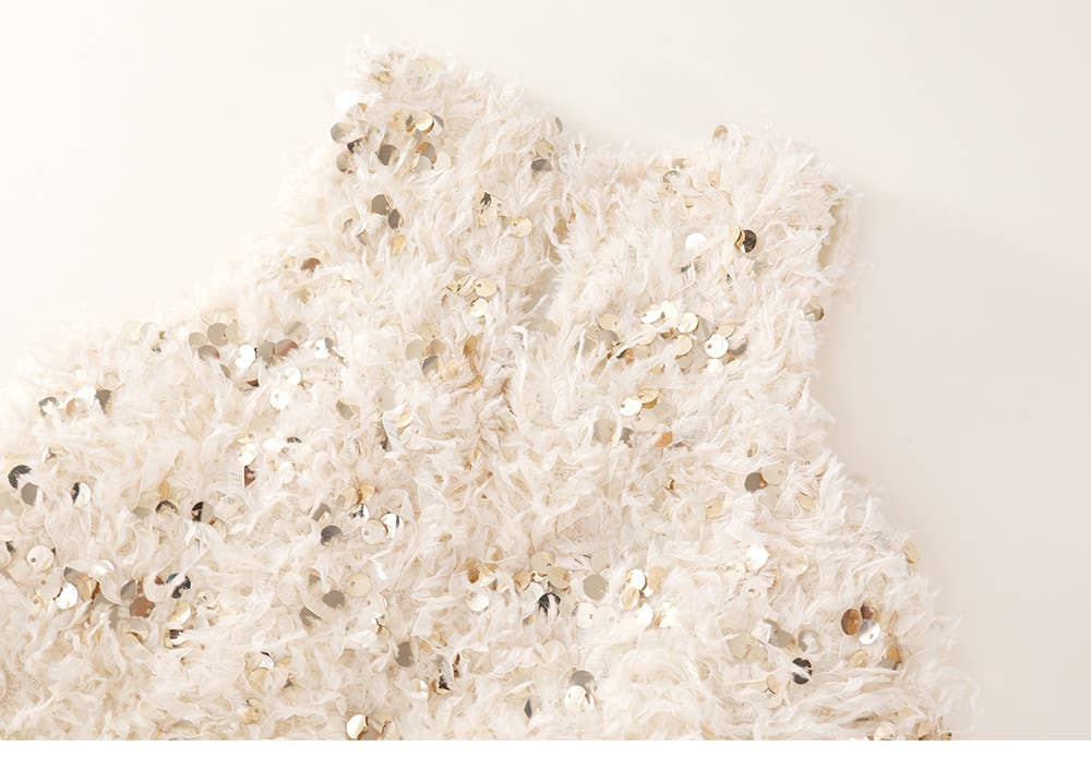 Girl’s Sequin Beige Feather Party Dress