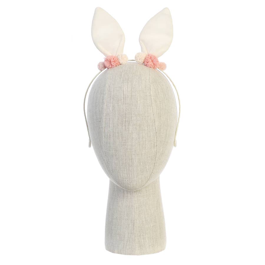 Shimmery Bunny Ears Headband with Pom Pom Accents