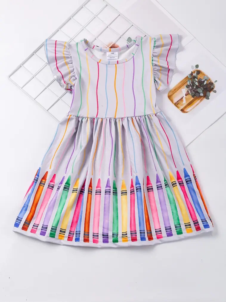 Back to School dress Colorful Crayon Stripe twirl Dress