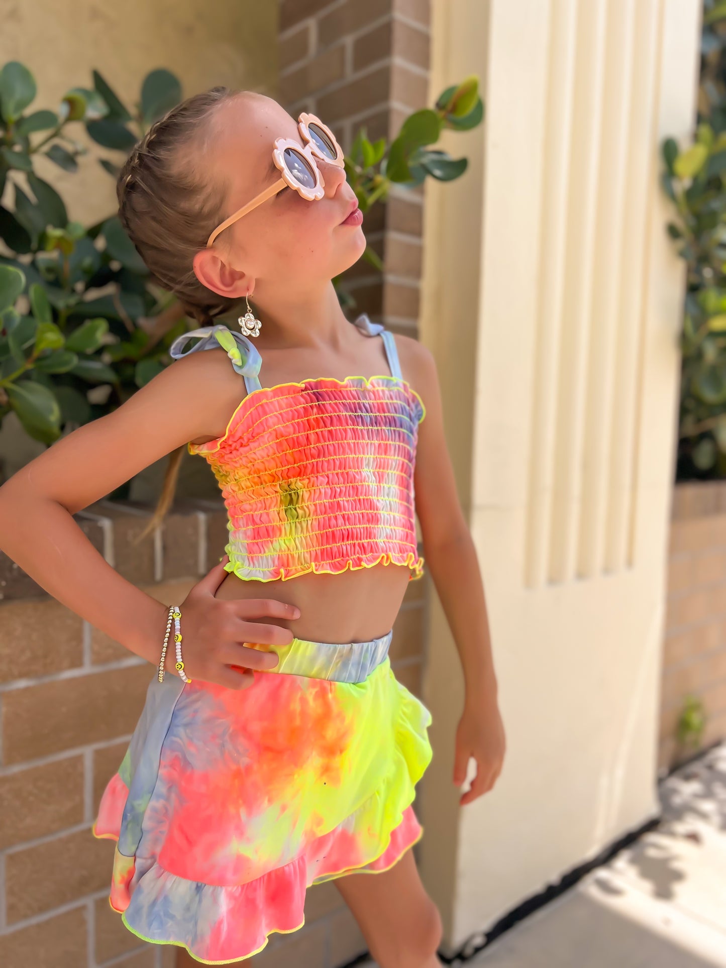 Simply Soft Asymmetrical Ruffle Skort - Neon Sherbet Tie Dye
