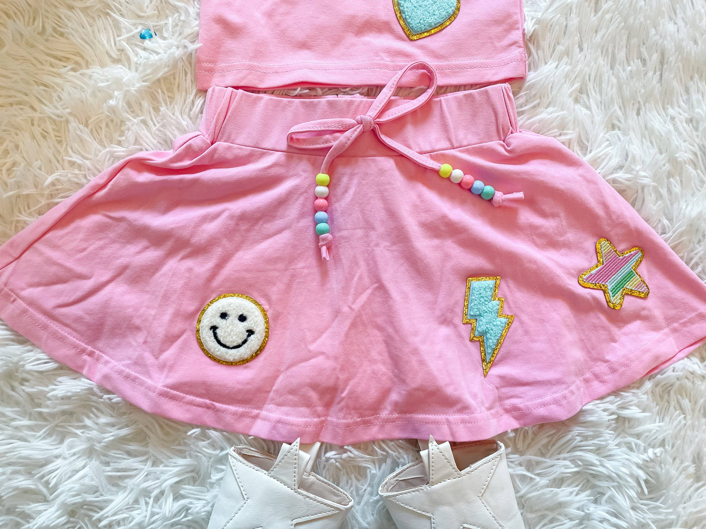 Pink beaded two piece skort set