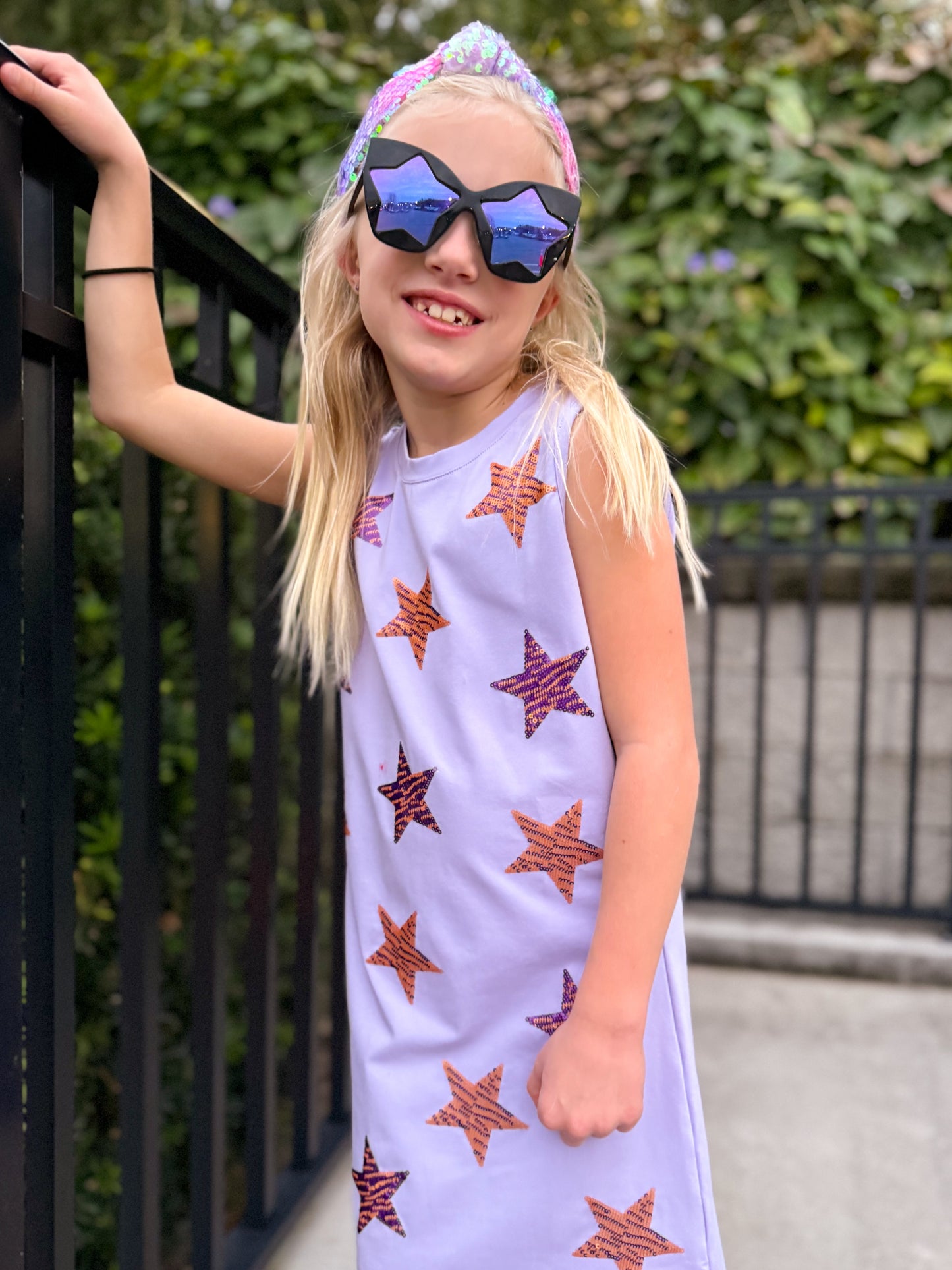 Girl’s Purple Sequins Star Dress