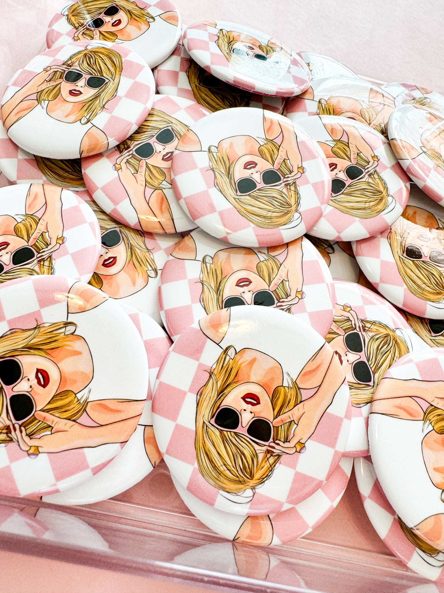 Pink Checker Taylor Button