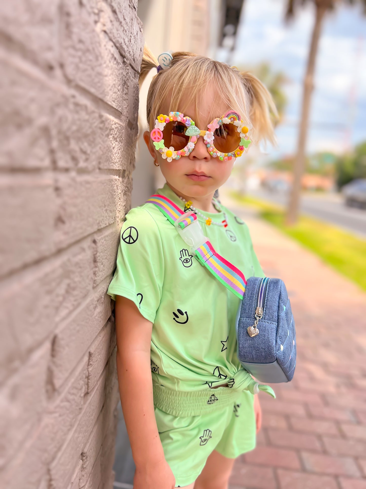 Simply Soft Tie Front Tee - Washed Neon Lime Emojis