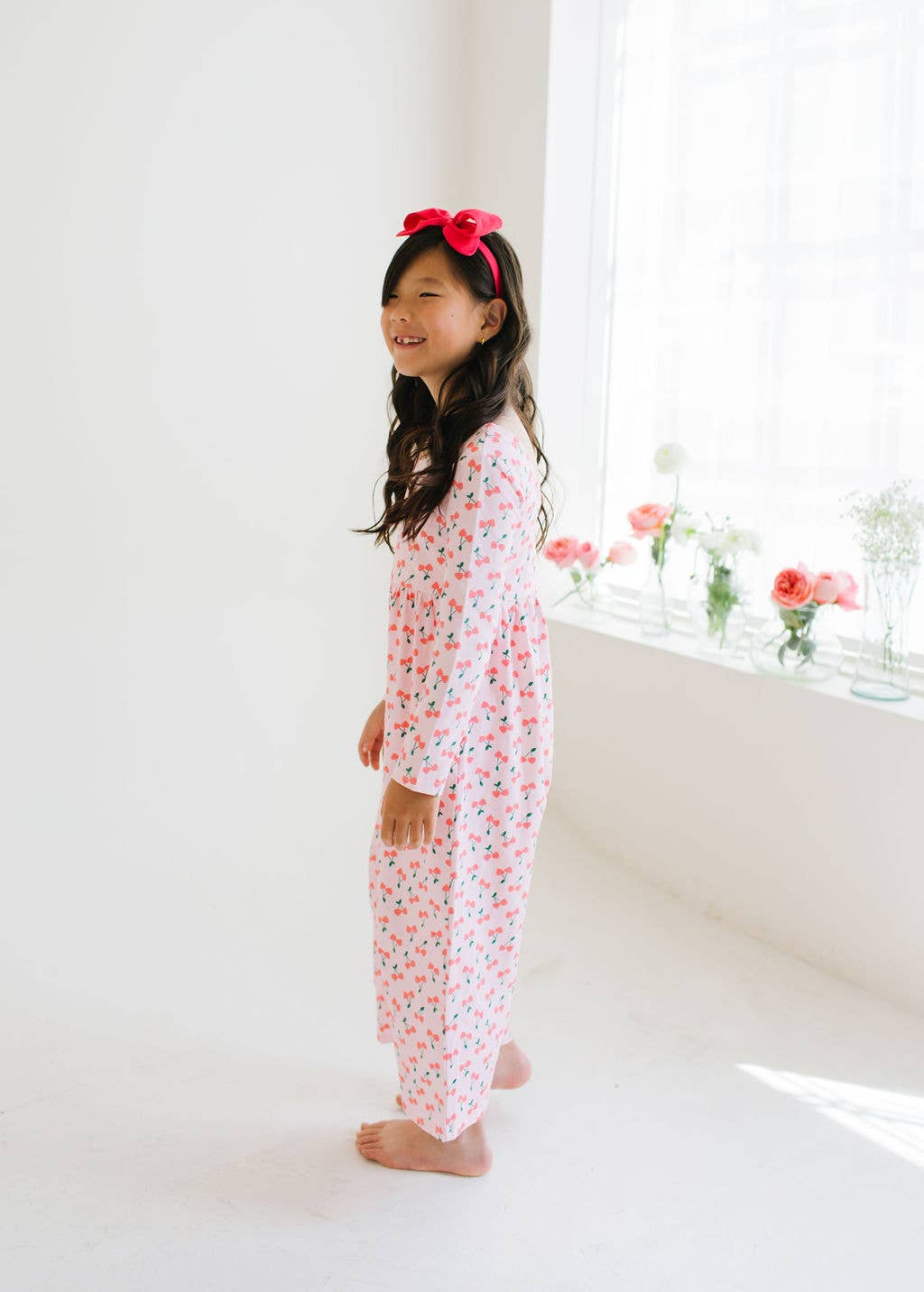 Long Sleeve Pant Romper in Cherries | girls Clothing