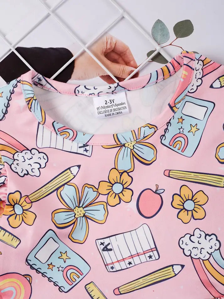 Back to School Apple pencil rainbow ruffle flutter Dress