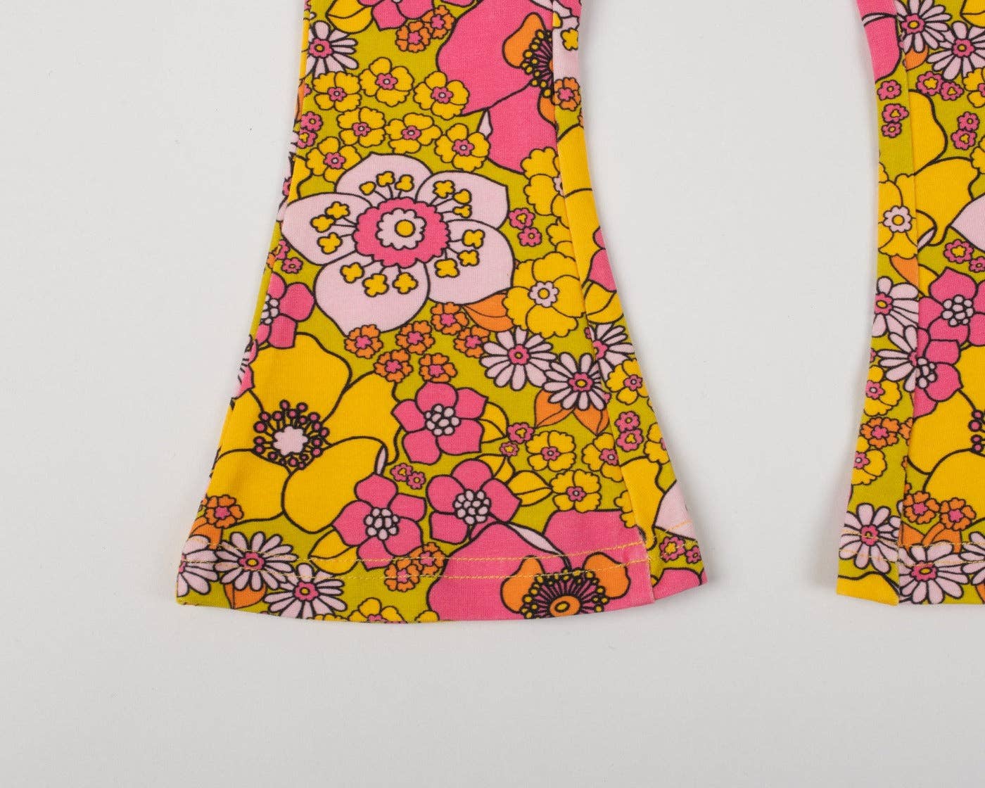 Pink and Yellow Flower Power Jersey Bell Bottom Flare Pants