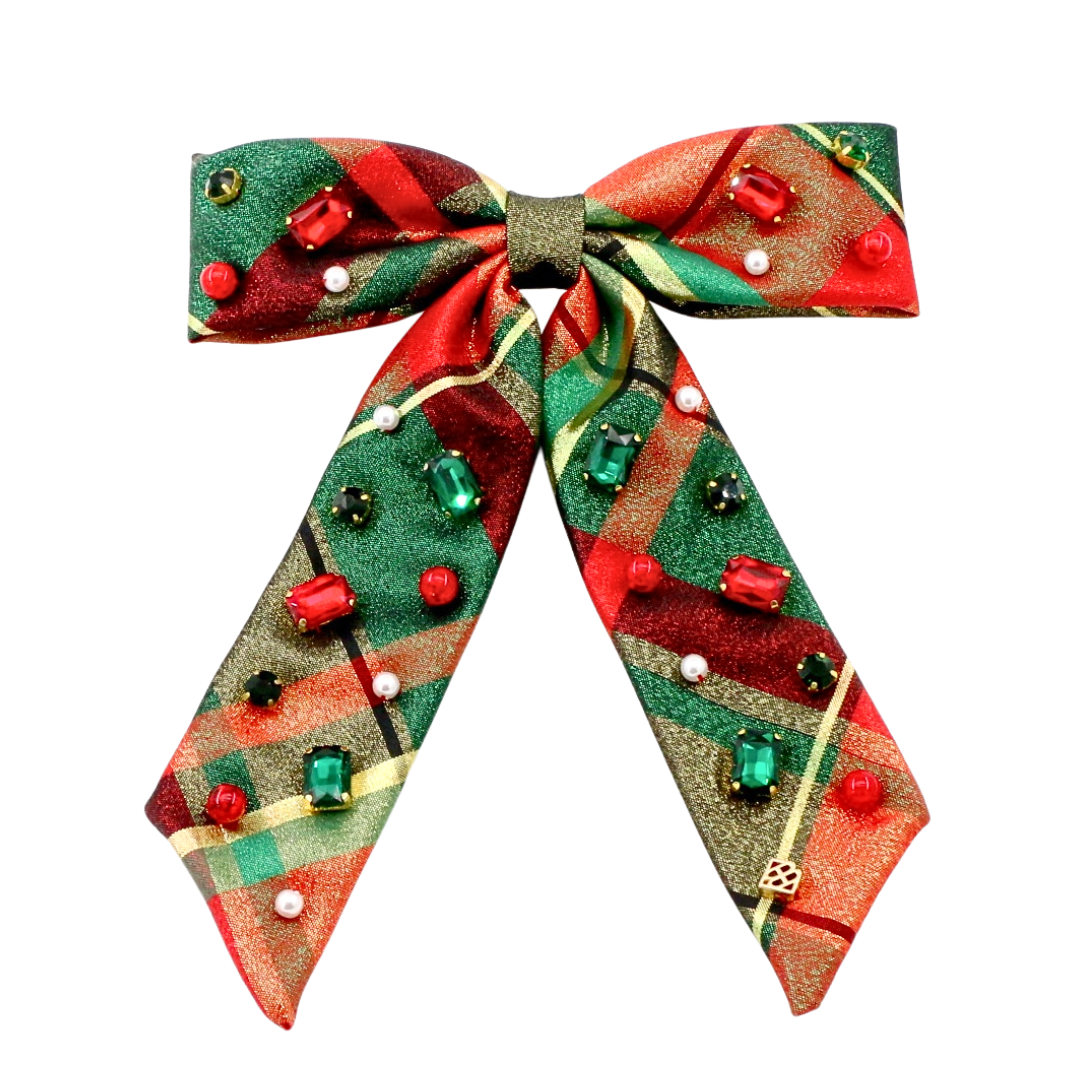 Classic Christmas Shimmer Plaid Bow Barrette PRE-ORDER (Est. Ship 10/15)