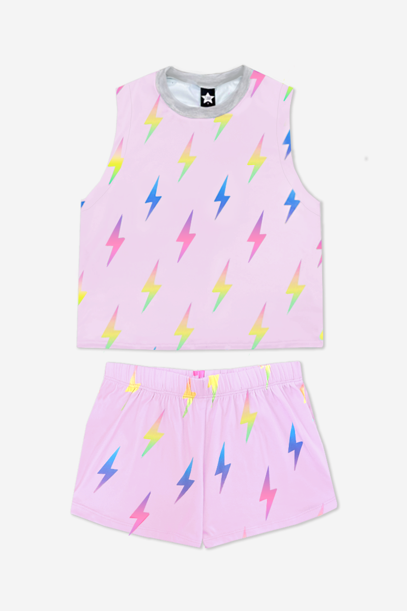 Simply Soft Sleeveless Easy Tank & Dolphin Short - Ice Pink Ombre Bolts