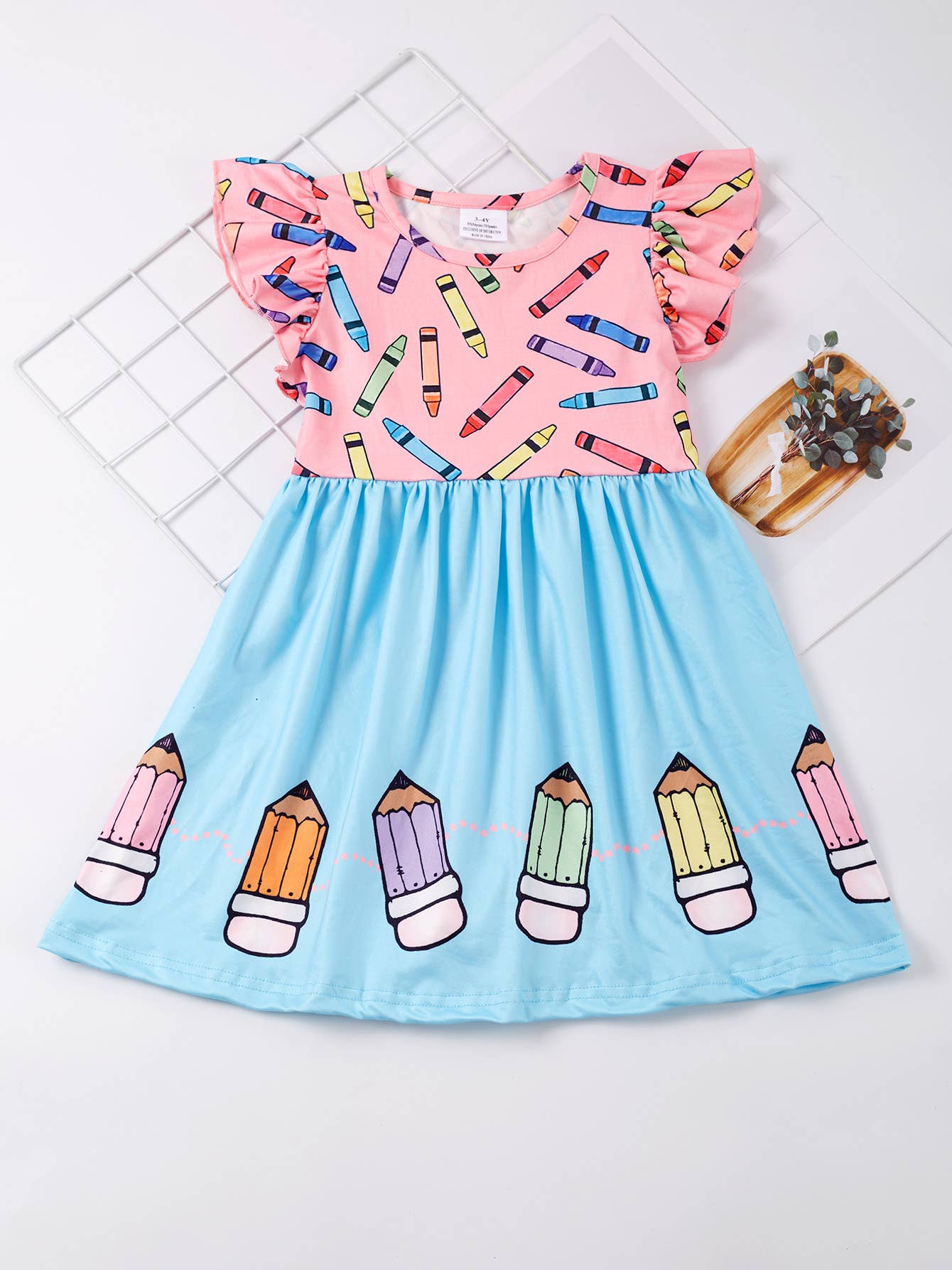 Girls Colorful Crayon Ruffle Flare Dress for back to school