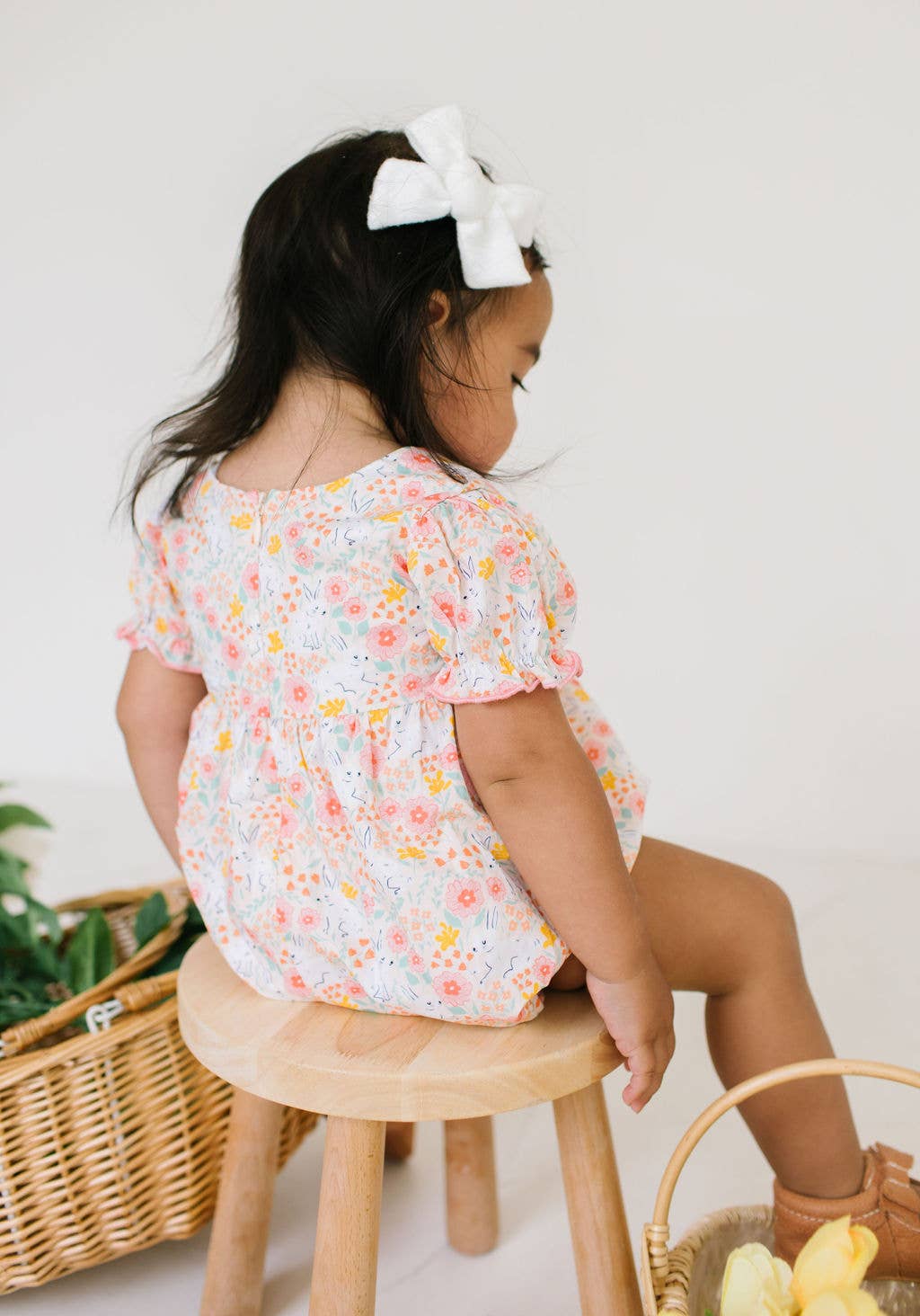 Quinn Poplin Romper in Bunny Field | baby clothing | Easter