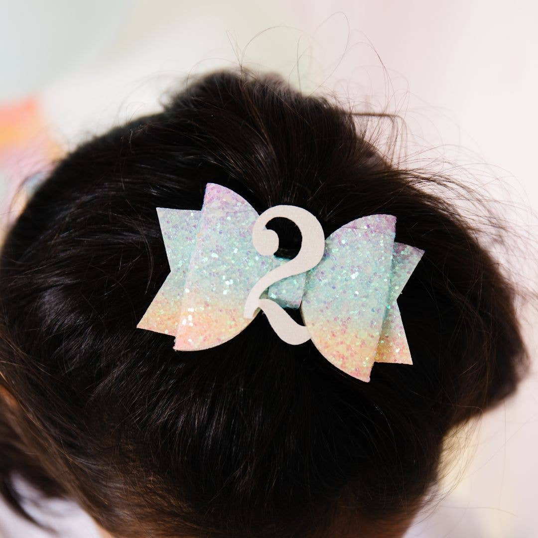 Pastel Rainbow Bow #2 Clip - Kids Birthday Hair Clip