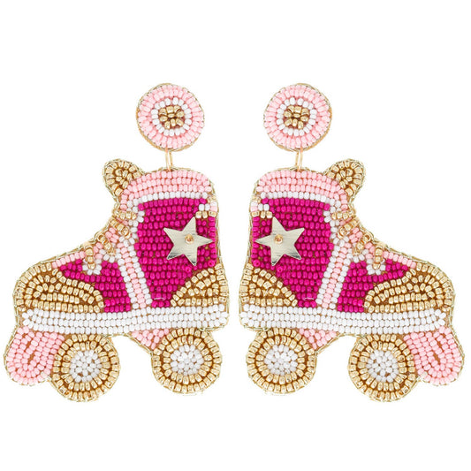 Mix Seed Beaded Roller Skates Dangle Earrings