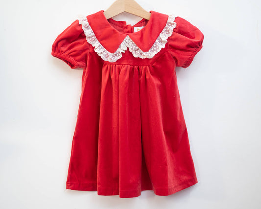 Red Velvet Girls Christmas Dress Vintage Style Baby Toddler