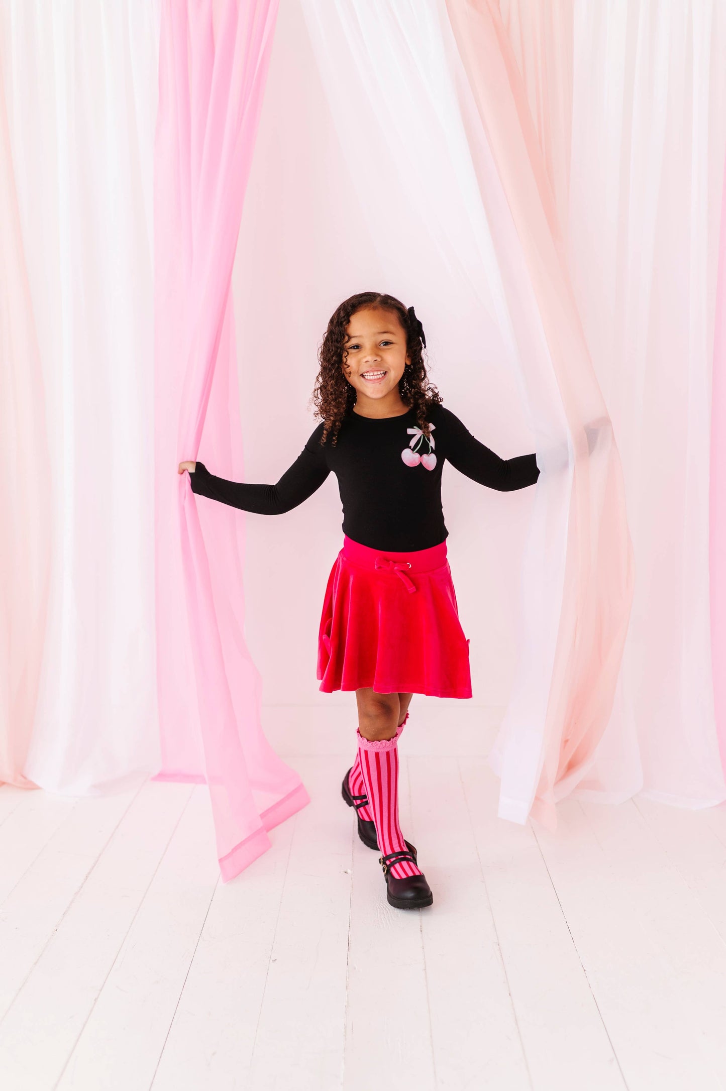 Mini Bow Cherries | Black Bamboo Long Sleevee